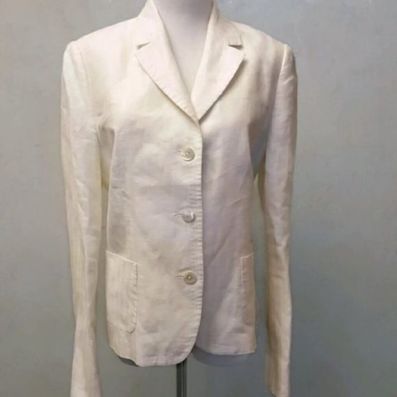 Faconnable 100% cream linen blazer 3 button closure women's size 10 (253) - Picture 4 of 13